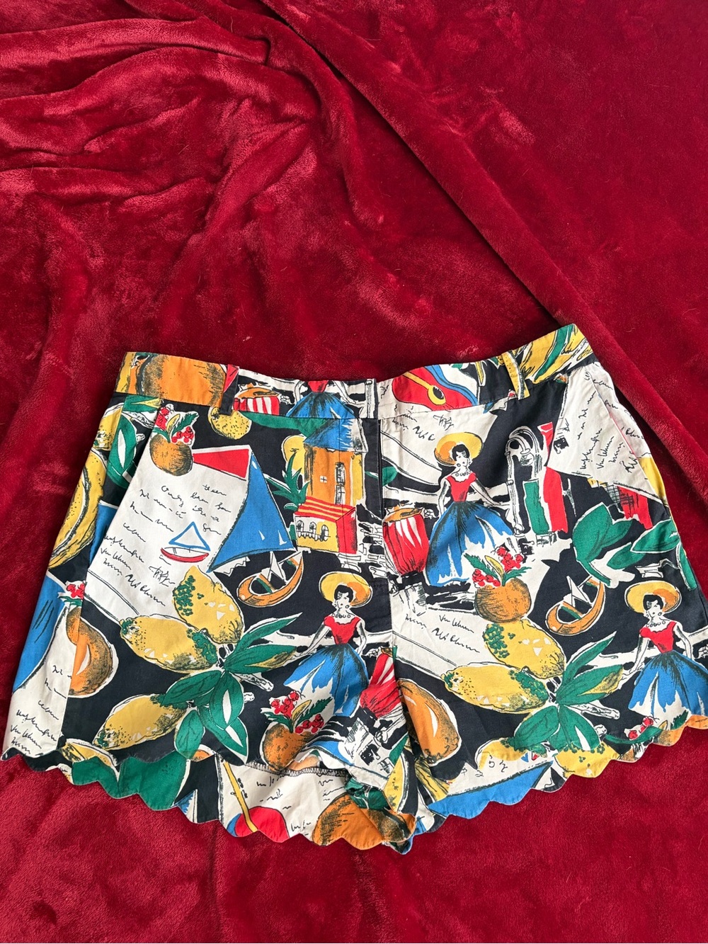 J. Crew Retro Postcard Print Scalloped Cotton Shorts - Size 12